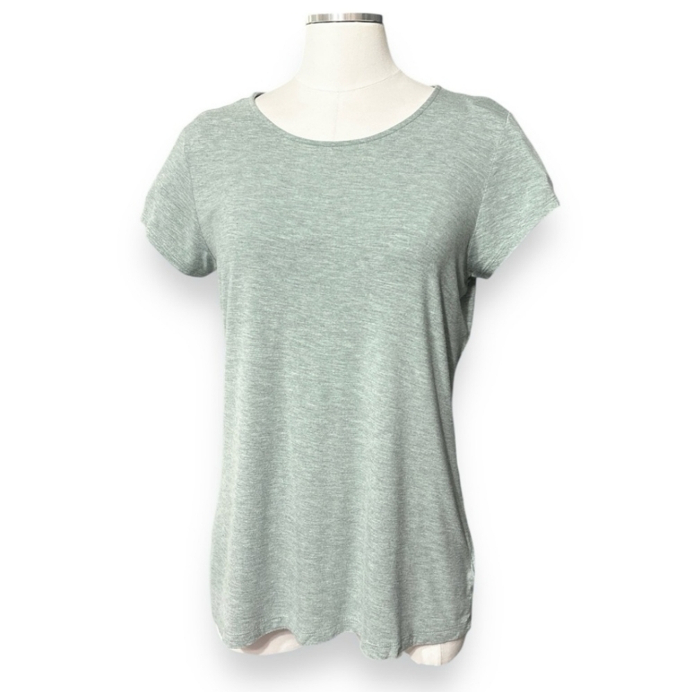 CATHERINE MALENDRINO Heathered Jade Scoop Neck Short Sleeve Shirt